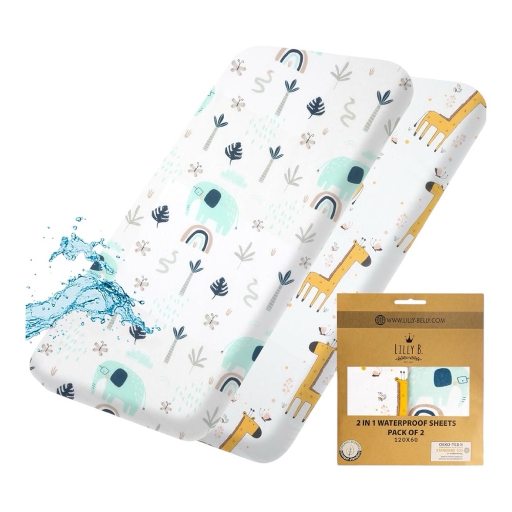 ✨BNWT - Lilly B. Organic Cotton 2in1 Pack of 2 Waterproof Sheets - Jungle✨